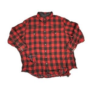 Ralph Lauren Polo Country Plaid Pearl Snap Shirt THRASHED Red Vintage XXL Retro